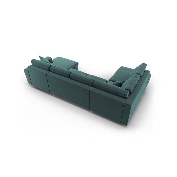 Zamatová rozkladacia/s úložným priestorom rohová pohovka v petrolejovej farbe (ľavý roh/do "U") Kyoto – Cosmopolitan Design-image-4