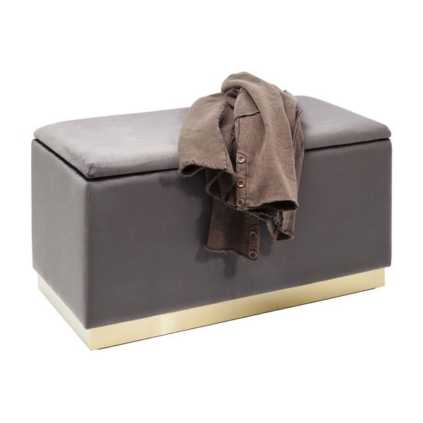 Hnedo-sivá zamatová lavica s úložným priestorom Kare Design Cherry-image-3