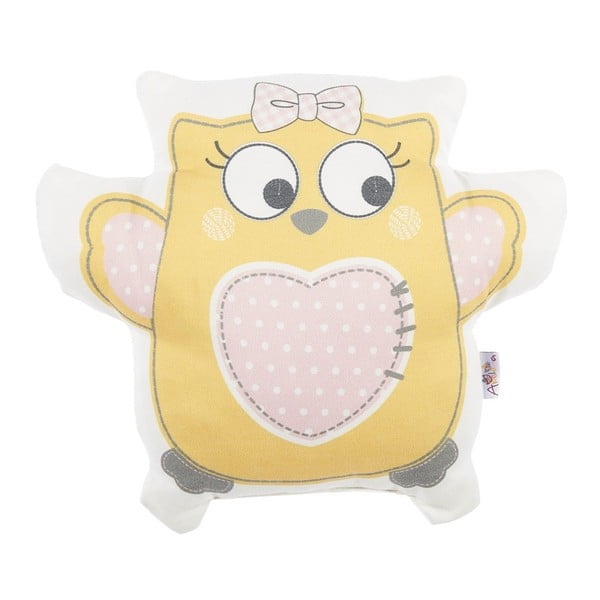 Žltý detský vankúšik s prímesou bavlny Mike & Co. NEW YORK Pillow Toy Owl, 32 x 26 cm