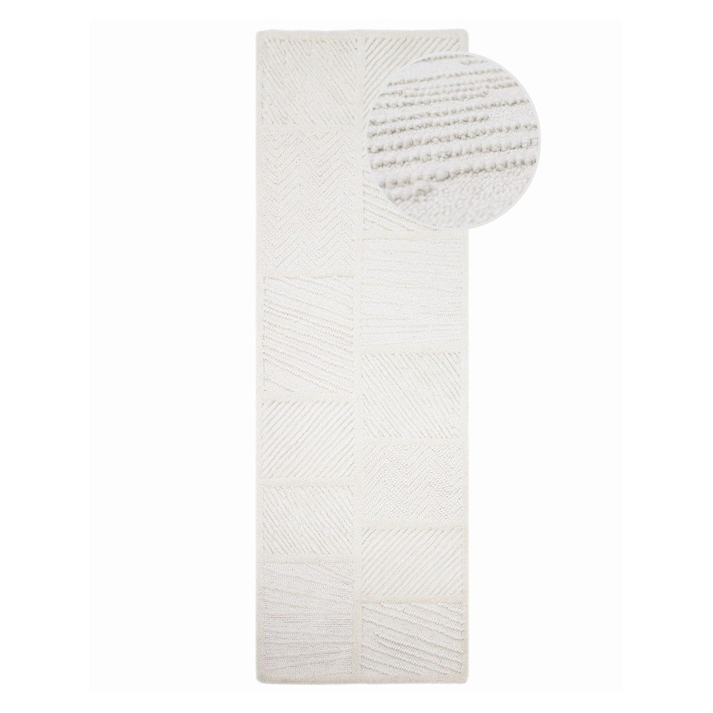 E-shop Biely ručne tkaný behúň s prímesou vlny 80x230 cm Sculptured Blocks – Flair Rugs