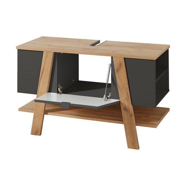 Tmavosivá skrinka pod umývadlo v dekore duba 111x67 cm Avellino - Germania-image-2