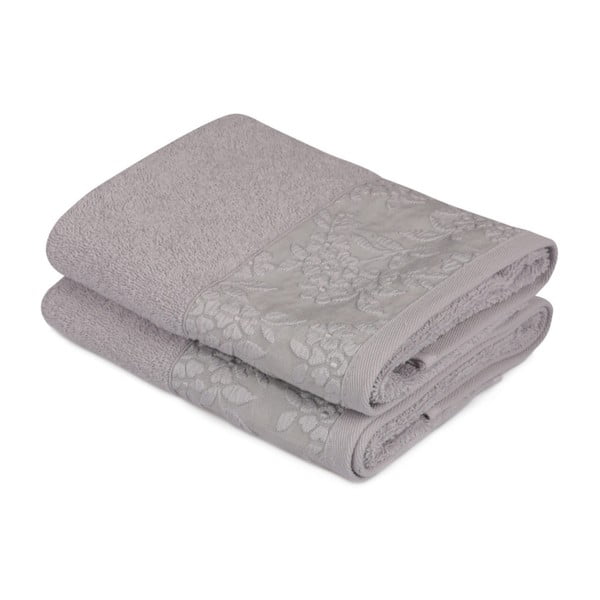Sada 2 sivých uterákov z čistej bavlny, 50 x 90 cm