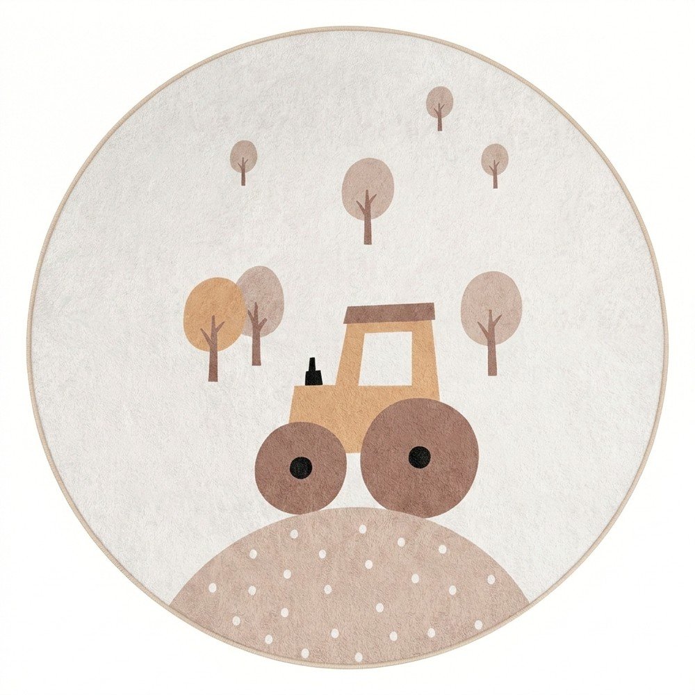 Béžový prateľný detský koberec ø120 cm Tractor World – Mila Home