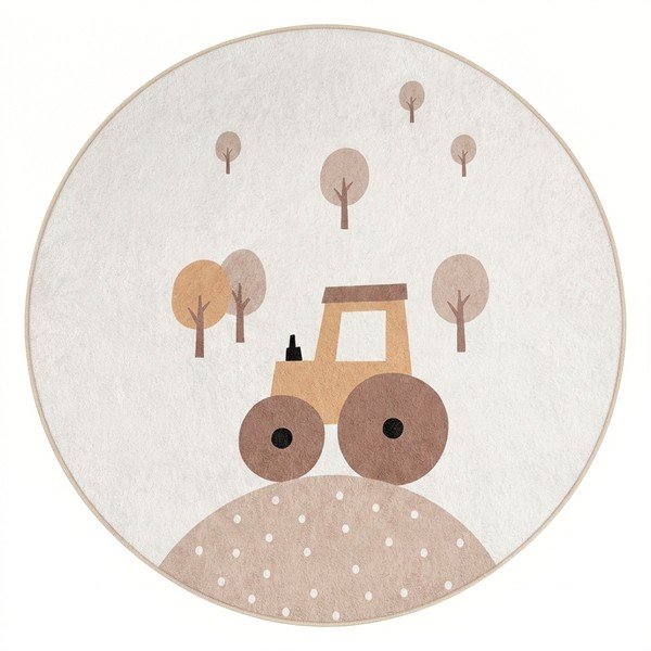 Béžový prateľný detský koberec ø120 cm Tractor World – Mila Home