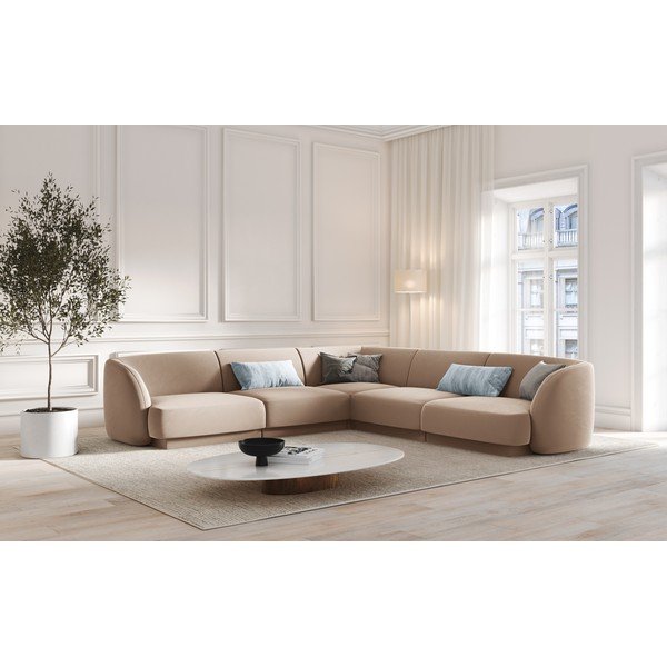 Béžová zamatová rohová pohovka Miley – Micadoni Home-image-1