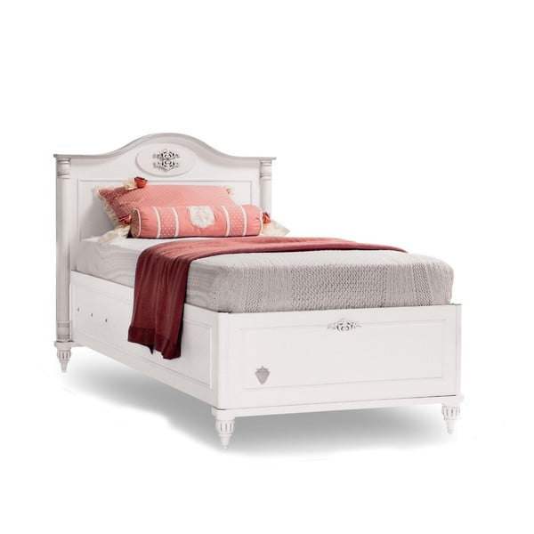 Biela jednolôžková posteľ s úložným priestorom Romantica Bed With Base, 90 × 190 cm