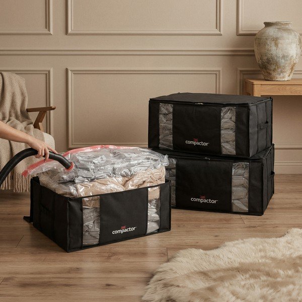 Čierne vákuové plastové úložné boxy v súprave 3 ks 65x45x27 cm Black Edition – Compactor-image-1