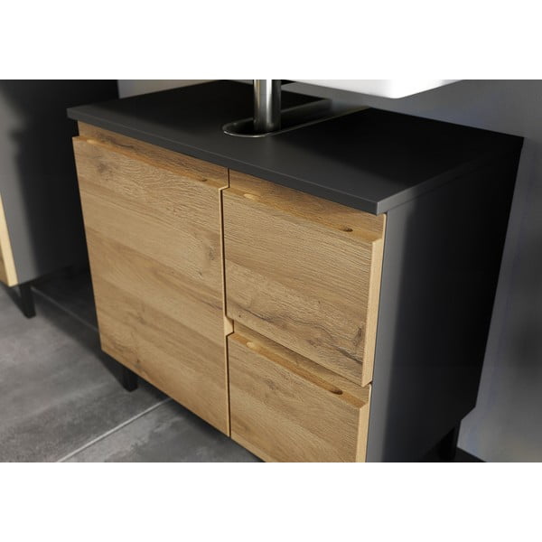 Tmavosivá skrinka pod umývadlo v dekore duba 60x56 cm Salinas - Germania-image-1