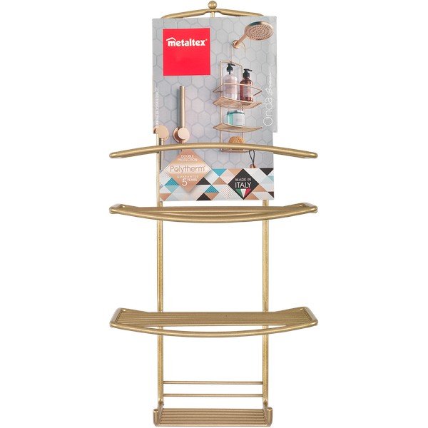 Závesná oceľová kúpeľňová polička v zlatej farbe Onda – Metaltex-image-2