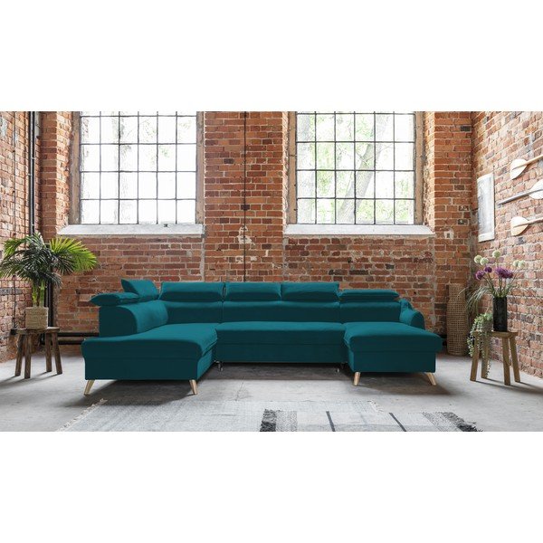 Tyrkysová zamatová rozkladacia rohová pohovka do "U" (ľavý roh) Sweet Harmony – Miuform-image-1