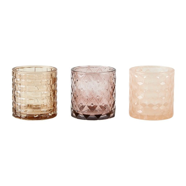 Sada 3 krémových svietnikov na čajovú sviečku KJ Collection Glass, 7 x 7,5 cm