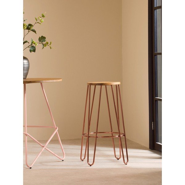 Barová stolička z brestového dreva v prírodnej farbe/v ružovo zlatej farbe (výška sedadla 75 cm) District – Premier Housewares-image-1