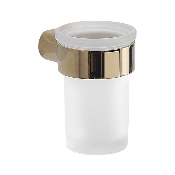 Biely/v zlatej farbe nástenný sklenený téglik na zubné kefky Gedy Pirenei – Sapho