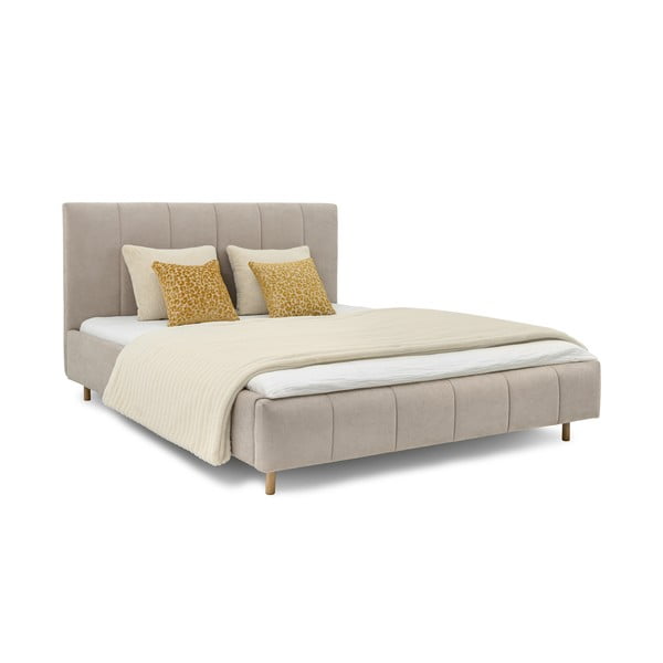 Béžová čalúnená dvojlôžková posteľ s roštom 160x200 cm Zee – Scandic-image-1