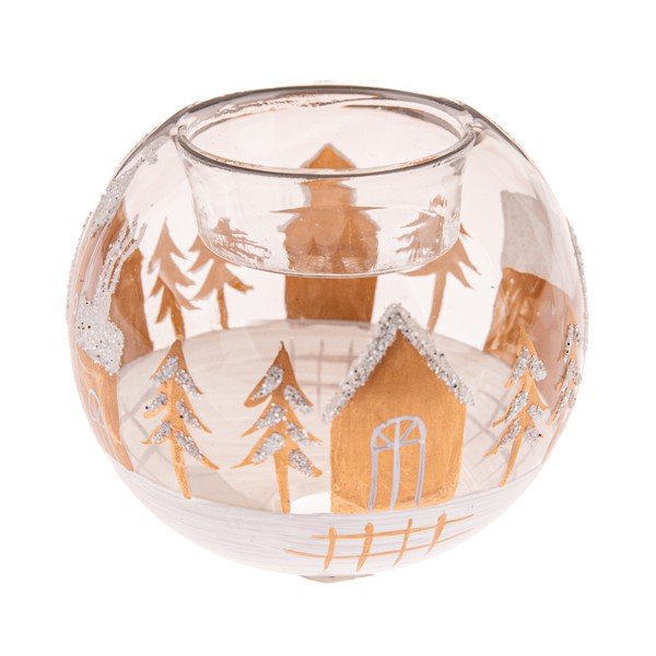 Sklenený svietnik s vianočným motívom Snowy Land – Dakls