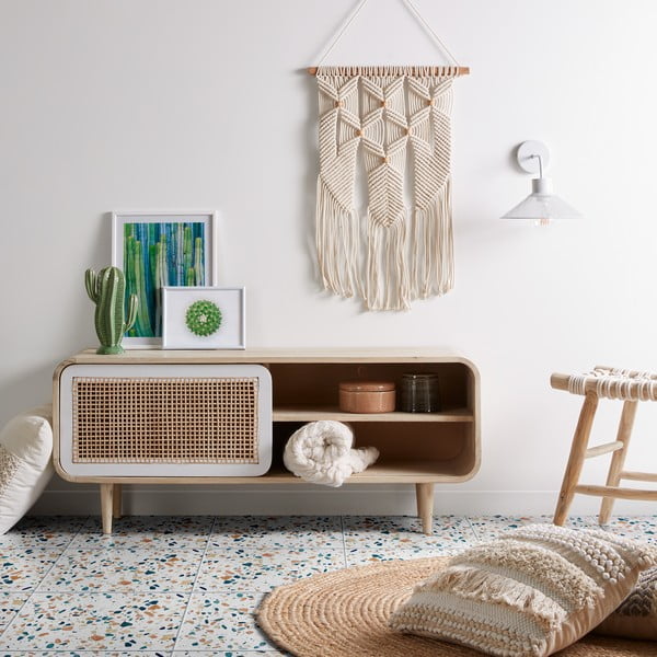 Teaková podnožka so sedákom z bavlneného lana Kave Home Eclipse-image-4