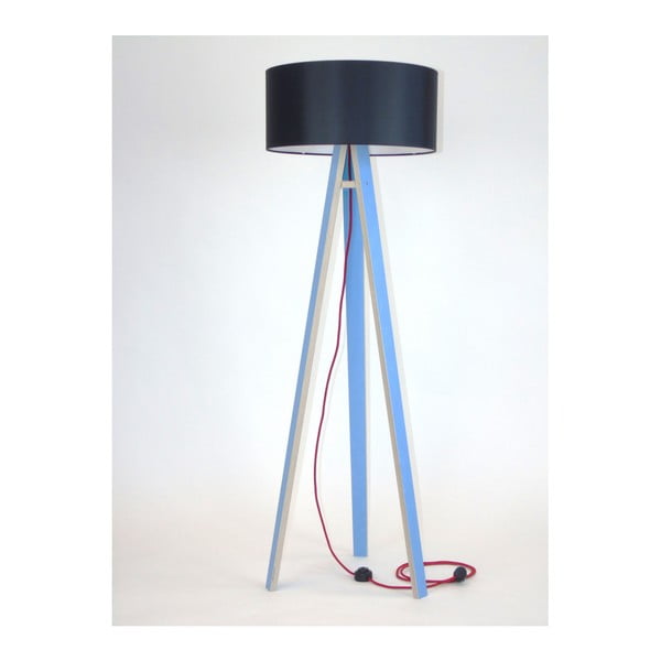 Modrá stojacia lampa s čiernym tienidlom a červeným káblom Ragaba Wanda