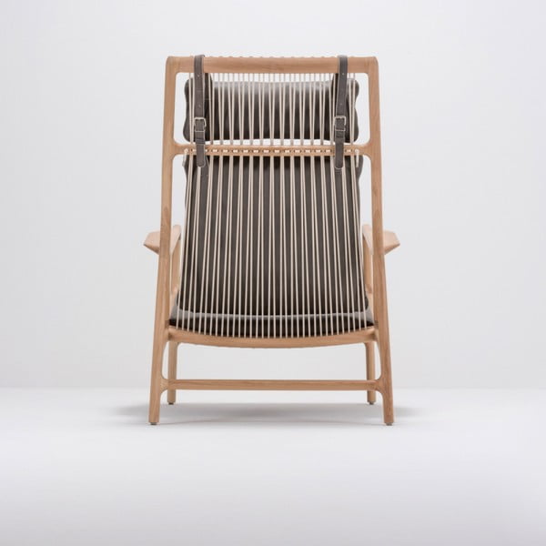 Kreslo s konštrukciou z masívneho dubového dreva a sivým koženým sedadlom Gazzda Dedo-image-3