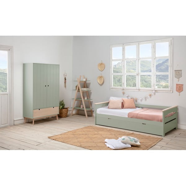 Zelená detská šatníková skriňa s nohami z borovicového dreva Marckeric Kiara-image-1