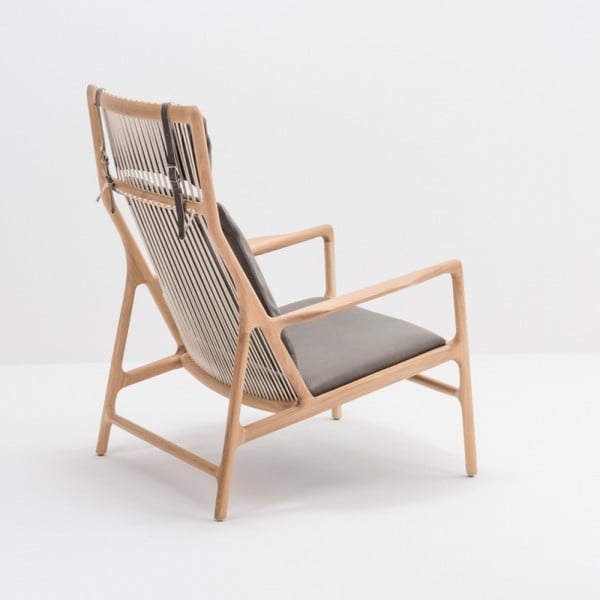 Kreslo s konštrukciou z masívneho dubového dreva a sivým koženým sedadlom Gazzda Dedo-image-2