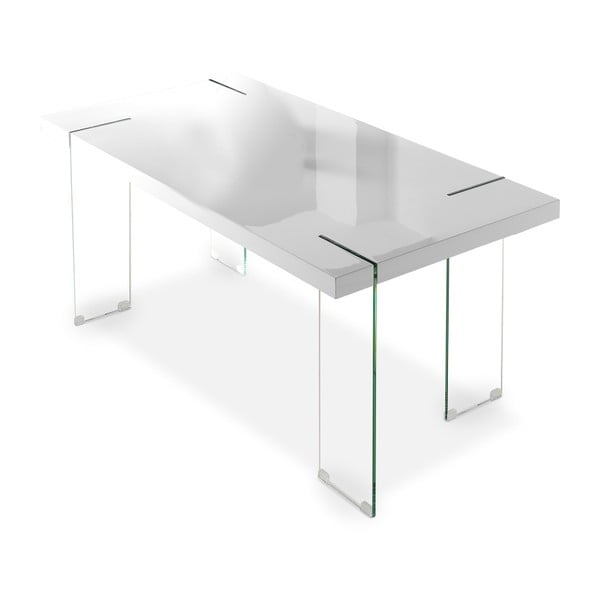 Biely jedálenský stôl s podnožou z tvrdeného skla Pondedor, 90 × 160 cm