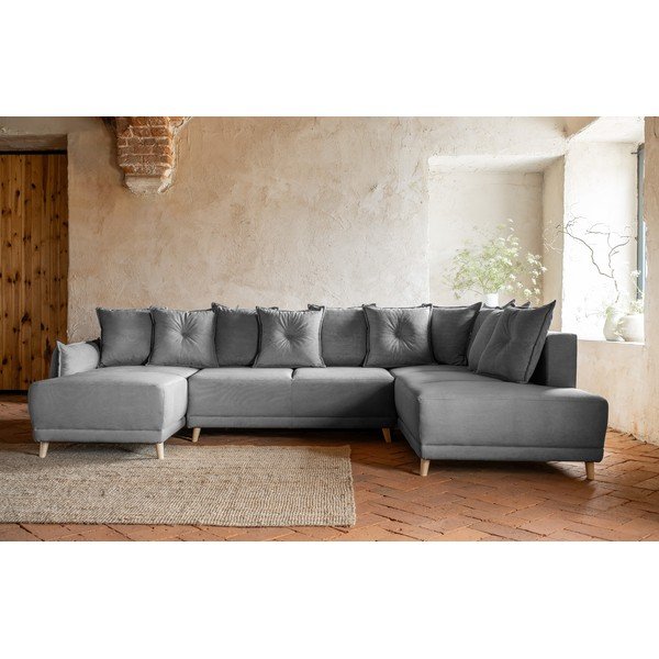 Sivá menčestrová rozkladacia rohová pohovka (pravý roh/do "U") Lazy Lukka – Miuform-image-1