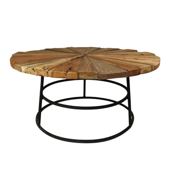 Odkladací stolík z teakového dreva s čiernymi nohami HSM Collection Sun Round, ⌀ 80 cm
