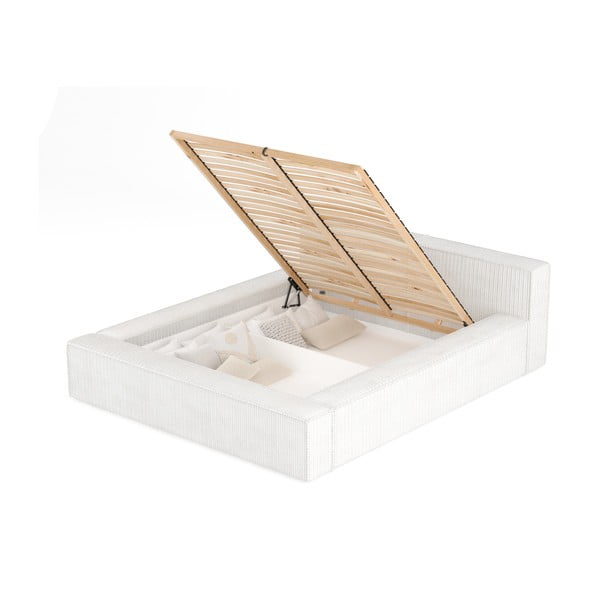 Krémová čalúnená dvojlôžková posteľ s úložným priestorom s roštom 180x200 cm Voliera – Maison de Rêve-image-2