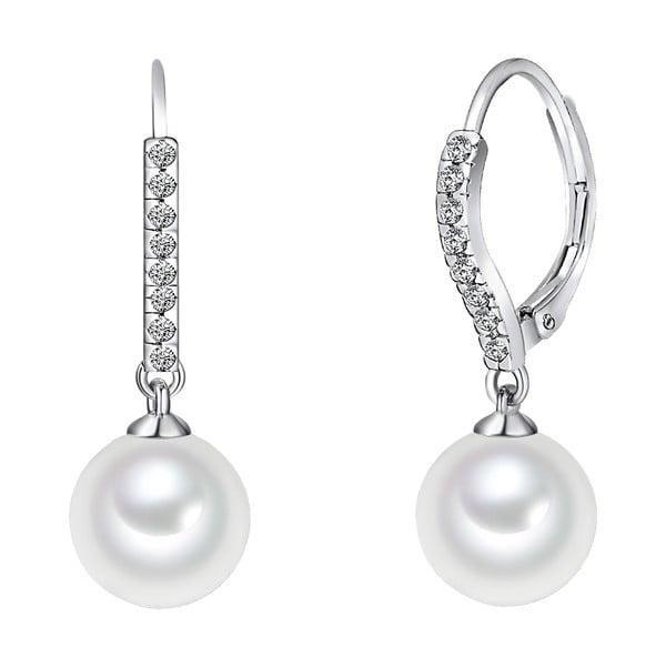 Biele perlové náušnice so zirkónmi Pearls Of London