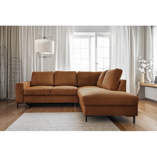 Oranžovohnedá menčestrová rozkladacia rohová pohovka (pravý roh) Lofty Lilly – Miuform-image-1