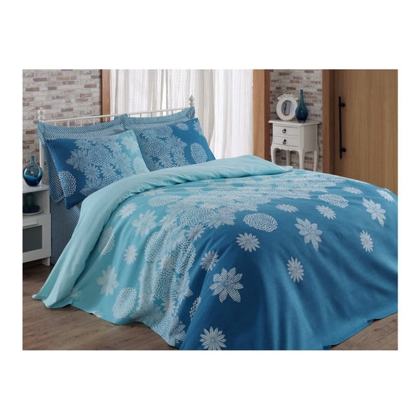 Modrá prikrývka cez posteľ Adla, 200 × 235 cm