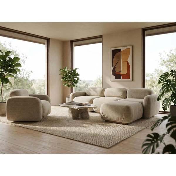 Sivý modul pohovky z textílie buklé Ailani – Makamii-image-1