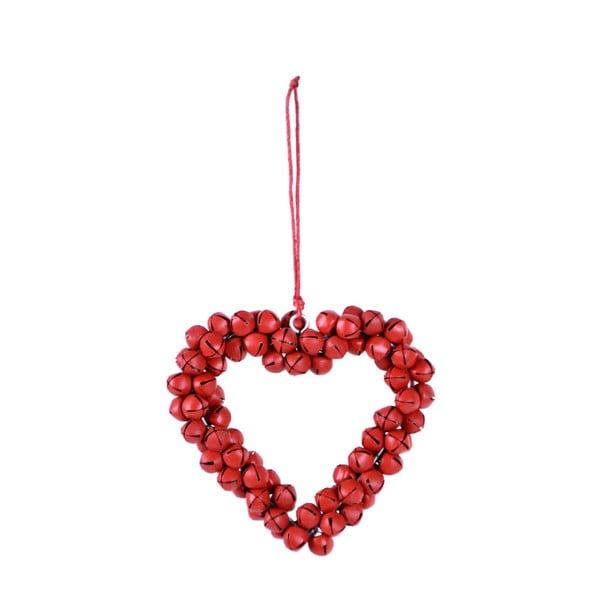 Červené závesné dekoratívne srdce z kovových rolničiek Ego Dekor Bells, výška 8,5 cm
