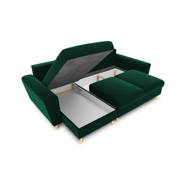 Zelená zamatová rozkladacia/s úložným priestorom rohová pohovka Kyoto – Cosmopolitan Design-image-2