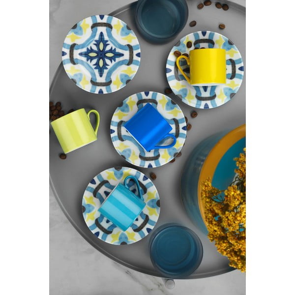 Súprava 4 šálok s tanierikmi Kütahya Porselen Geometric, 90 ml-image-1