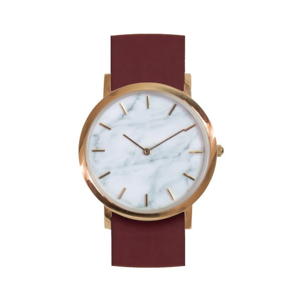 Biele mramorové hodinky s červeným remienkom Analog Watch Co. Classic