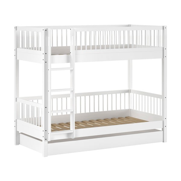 Biela poschodová detská posteľ z bukového dreva s výsuvným lôžkom a úložným priestorom 90x200 cm Forrest – Vipack