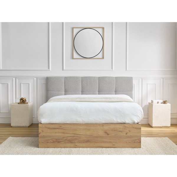 Sivá čalúnená čalúnená/z drevotriesky dvojlôžková posteľ s úložným priestorom s roštom 180x200 cm Kumo – Bobochic Paris-image-3