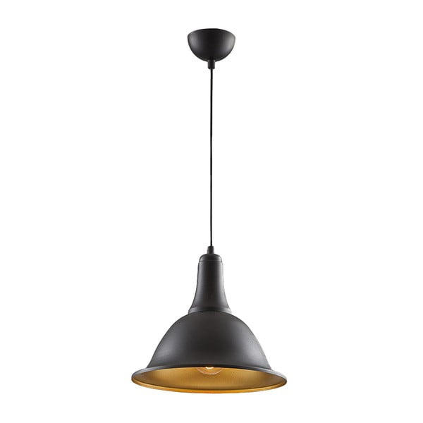Čierne závesné svietidlo s detailom v zlatej farbe Metal Black In Cone