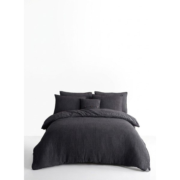 Antracitové obliečky na dvojlôžko/predĺžené z bavlny Renforcé 240x220 cm Waffle Striped – Mila Home Luxury