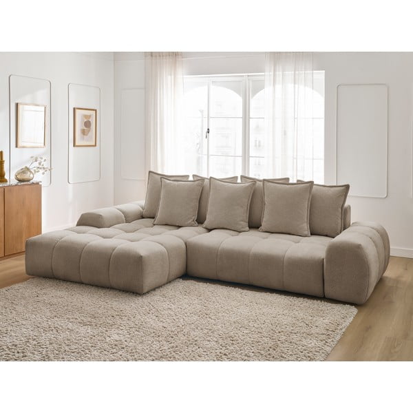 Taupe ženilková rozkladacia/s úložným priestorom rohová pohovka (ľavý roh/s leňoškou) Everest – Bobochic Paris-image-1