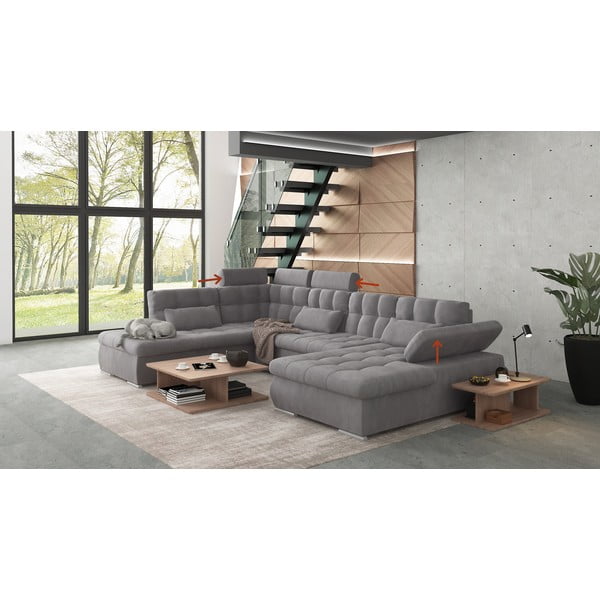 Sivá rozkladacia/s úložným priestorom rohová pohovka (ľavý roh/do "U") Merkur – Ropez-image-1