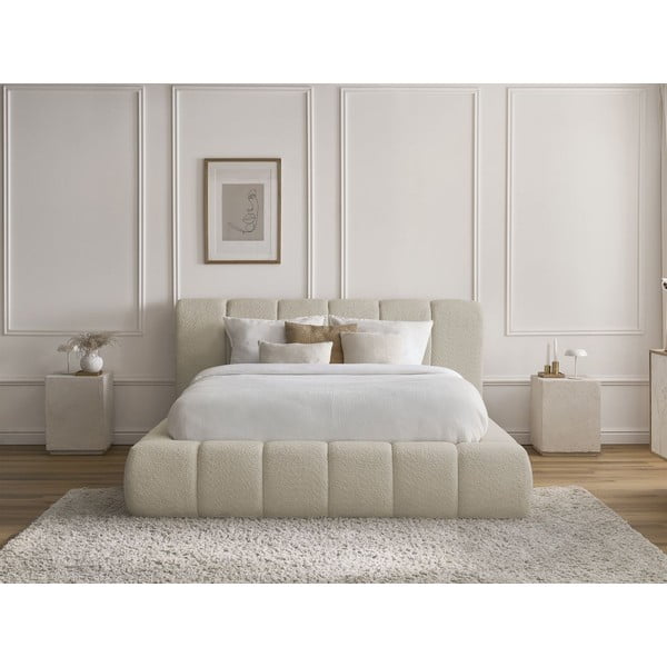 Béžová čalúnená dvojlôžková posteľ s úložným priestorom s roštom 180x200 cm Denali – Bobochic Paris-image-1