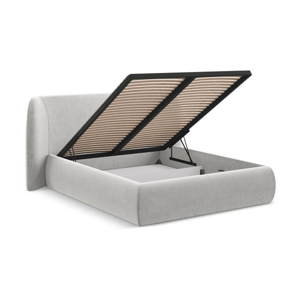 Svetlosivá čalúnená dvojlôžková posteľ s úložným priestorom s roštom 160x200 cm Hauke – Makamii-image-2