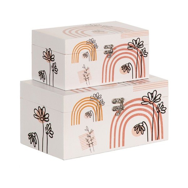 Krémové dekoratívne úložné boxy v súprave 2 ks 30x18x15 cm Flowers – Ixia