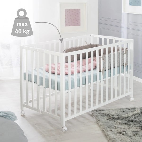 Biela skladacia postieľka na kolieskach 60x120 cm Fold up – Roba-image-1