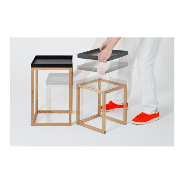Súprava 2 dubových odkladacích stolíkov s čiernou doskou Wireworks Oak-image-4