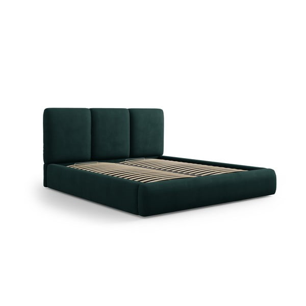 Tmavozelená čalúnená dvojlôžková posteľ s úložným priestorom s roštom 160x200 cm Brody – Mazzini Beds