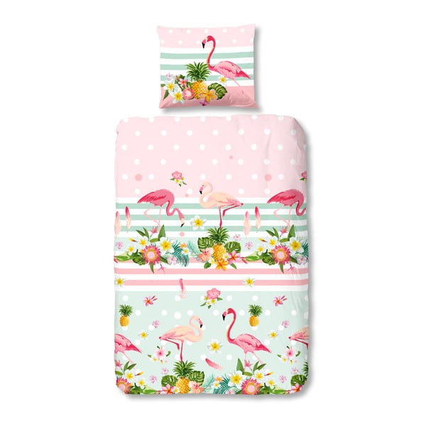 Detské obliečky na jednolôžko z bavlny Good Morning Flamingo, 140 × 200 cm