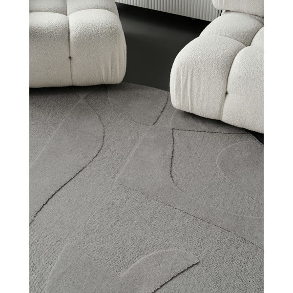 Sivý vlnený okrúhly koberec ø 133 cm Morphic Botanica – Agnella-image-3